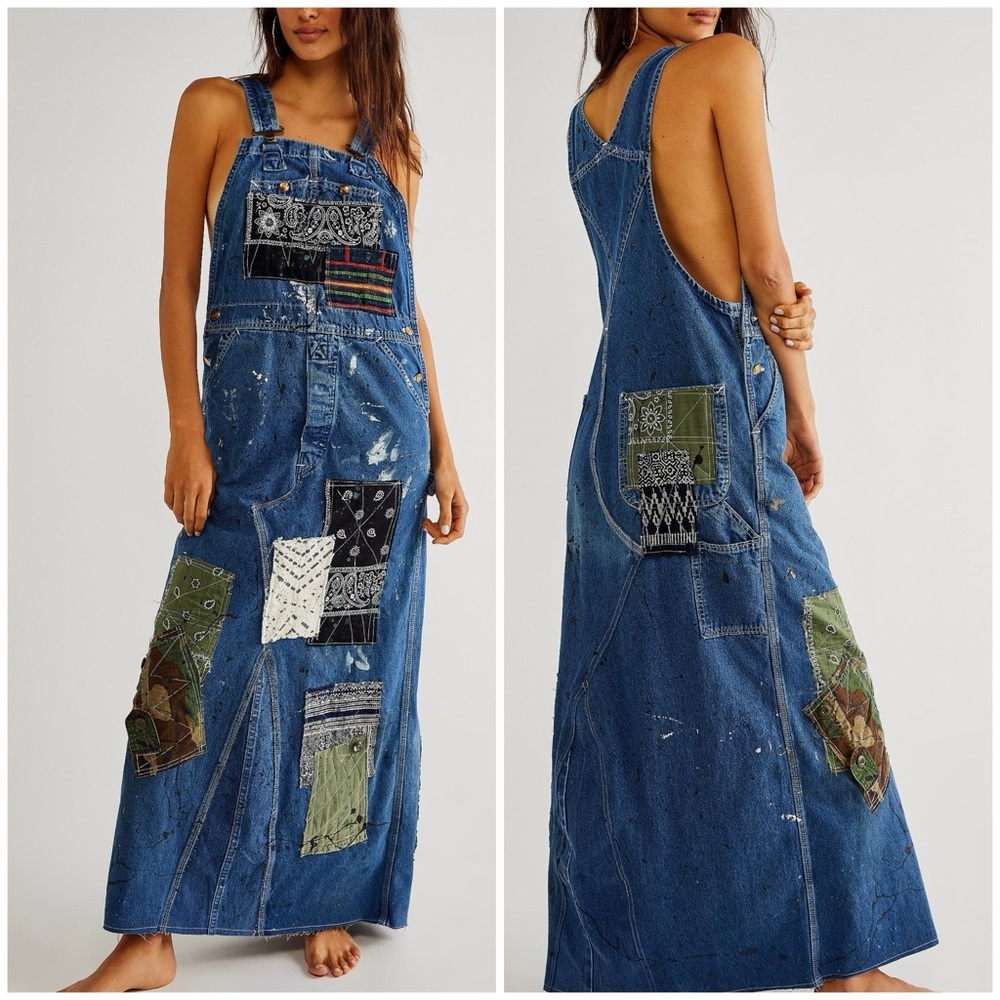 Free People Blue Patchwork Maxi Dress